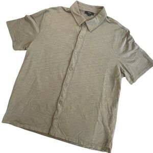 Vince Slub Cotton Short Sleeve Collared Button Up Shirt Mens XL Olive Green